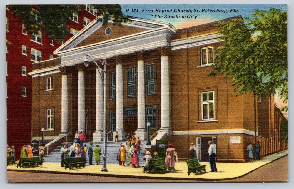 Vintage Linen Postcard First baptist Church St. Petersburg FL Tichnor Bros P-133